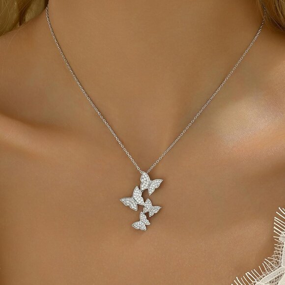 Elegant Butterfly Earring, Necklace, and Bracelet Set - Cubic Zirconia Sparkle - Picture 6 of 7